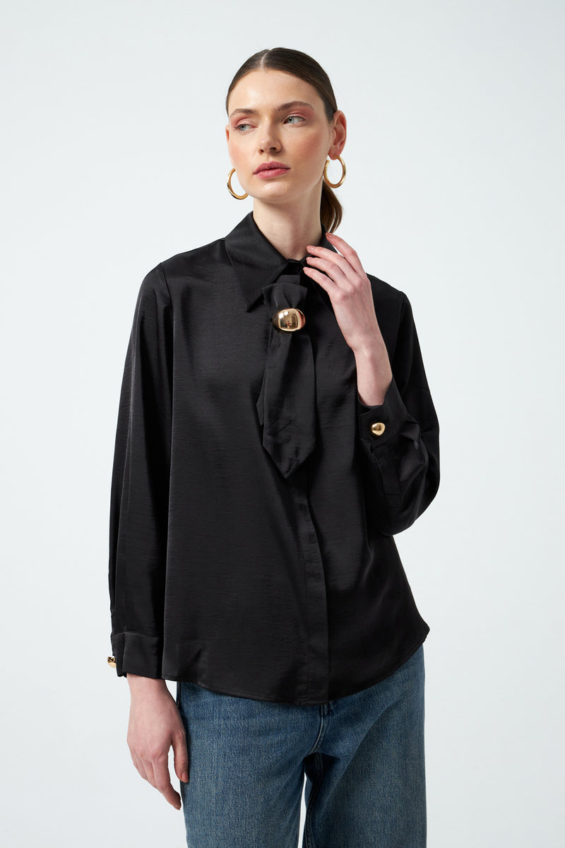 Toka Detaylı Gömlek - Siyah