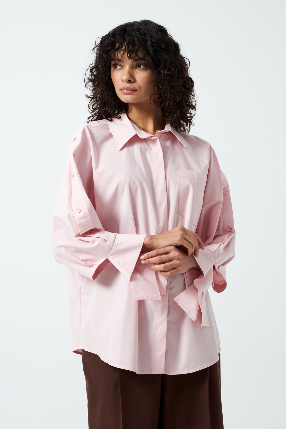 Yırtmaç Manşetli Oversize Gömlek PEMBE