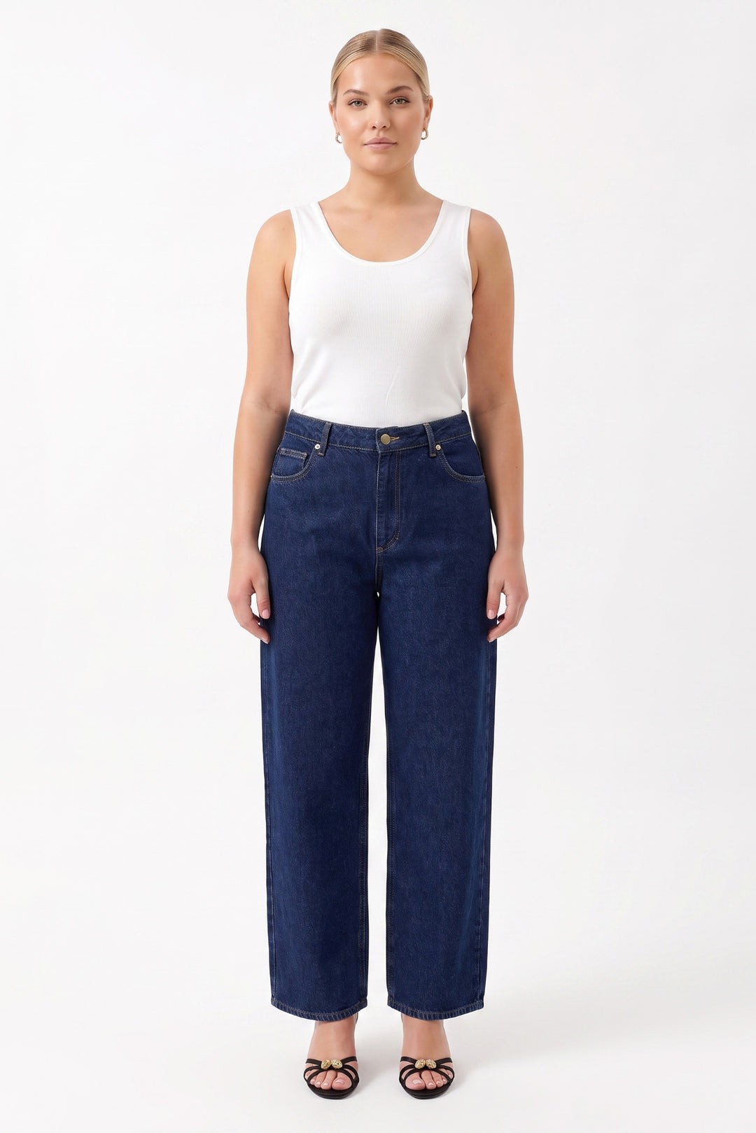Yüksek Bel Rahat Kesim Denim Pantolon LACİVERT