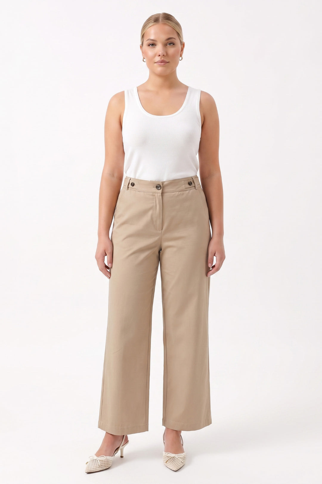 Minimal Kesim Geniş Paça Pantolon BEJ