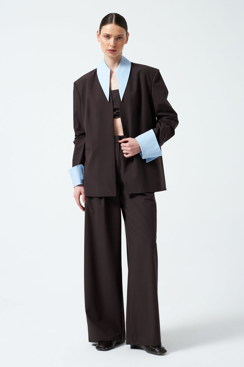 Yaka Kol Detaylı Takım - Kahverengi