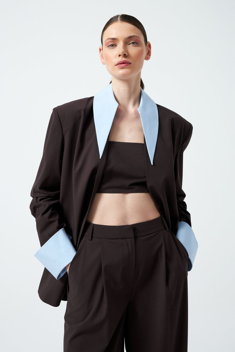 Yaka Kol Detaylı Takım - Kahverengi