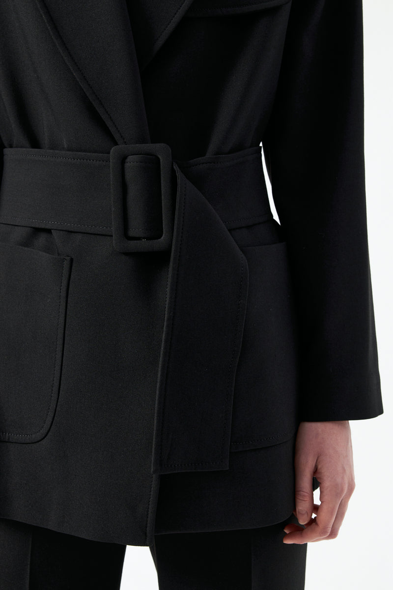 Kemer Detaylı Blazer Pantolonlu Takım - Siyah