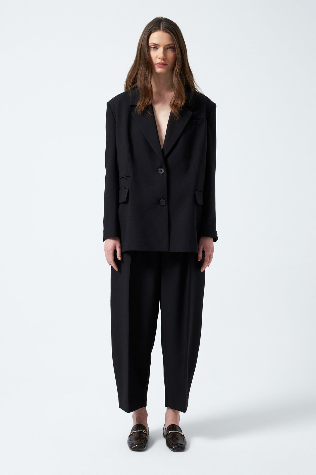 Düğme Detaylı Kruvaze Takım - Siyah