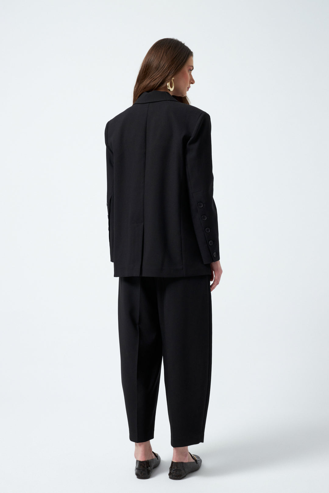 Düğme Detaylı Kruvaze Takım - Siyah