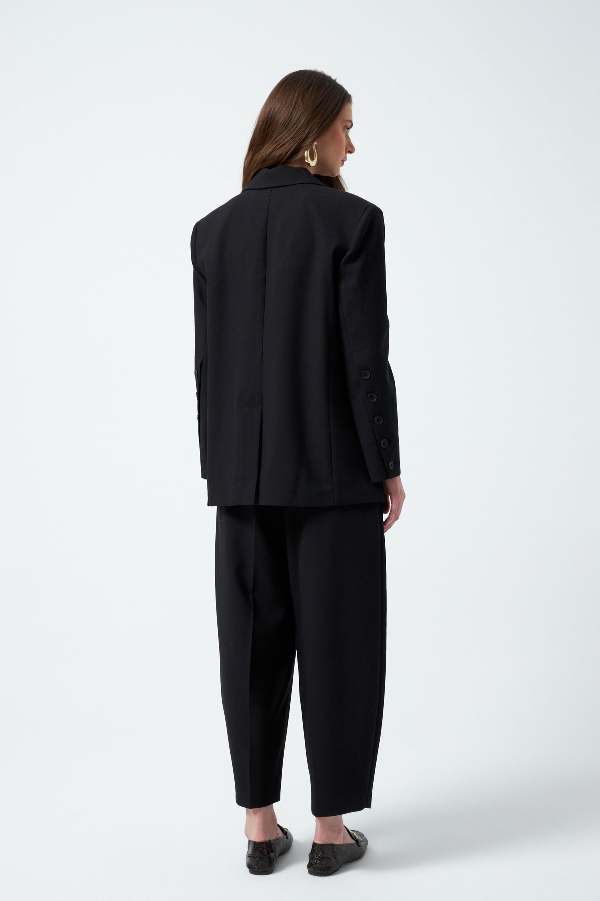Düğme Detaylı Kruvaze Takım - Siyah