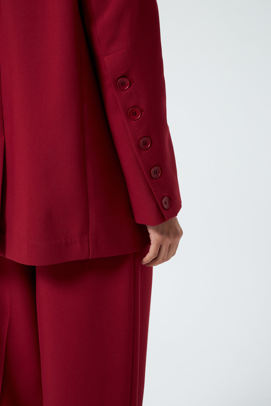 Düğme Detaylı Kruvaze Takım - Vişne