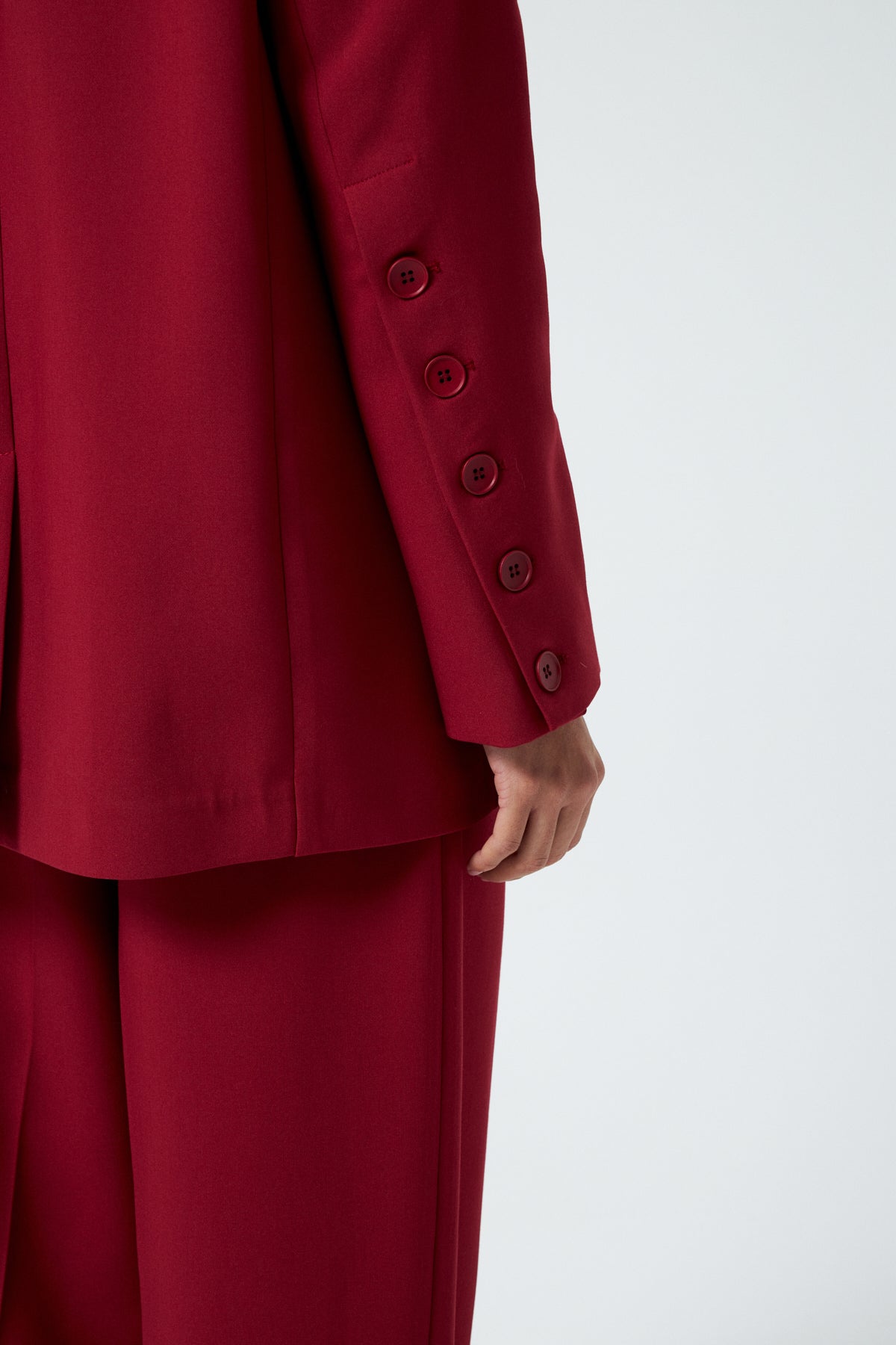 Düğme Detaylı Kruvaze Takım - Vişne