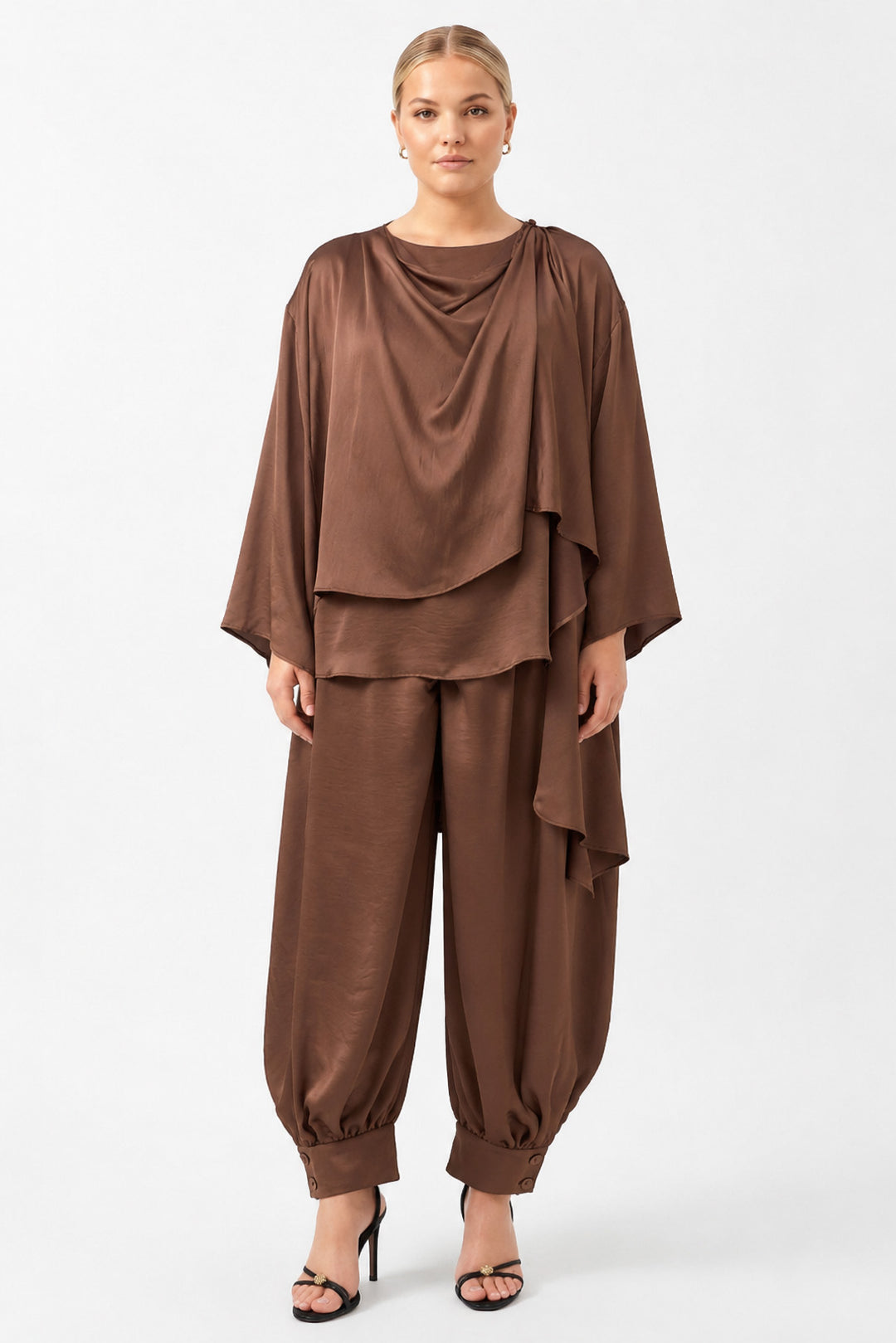Oversize Yuvarlak Yaka Uzun Kollu İkili Takım KAHVERENGİ