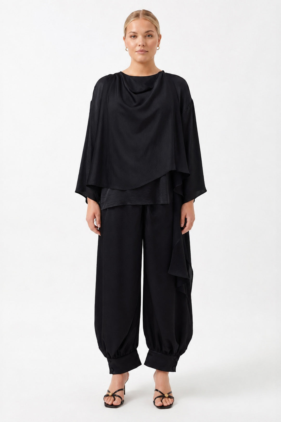 Oversize Yuvarlak Yaka Uzun Kollu İkili Takım SİYAH