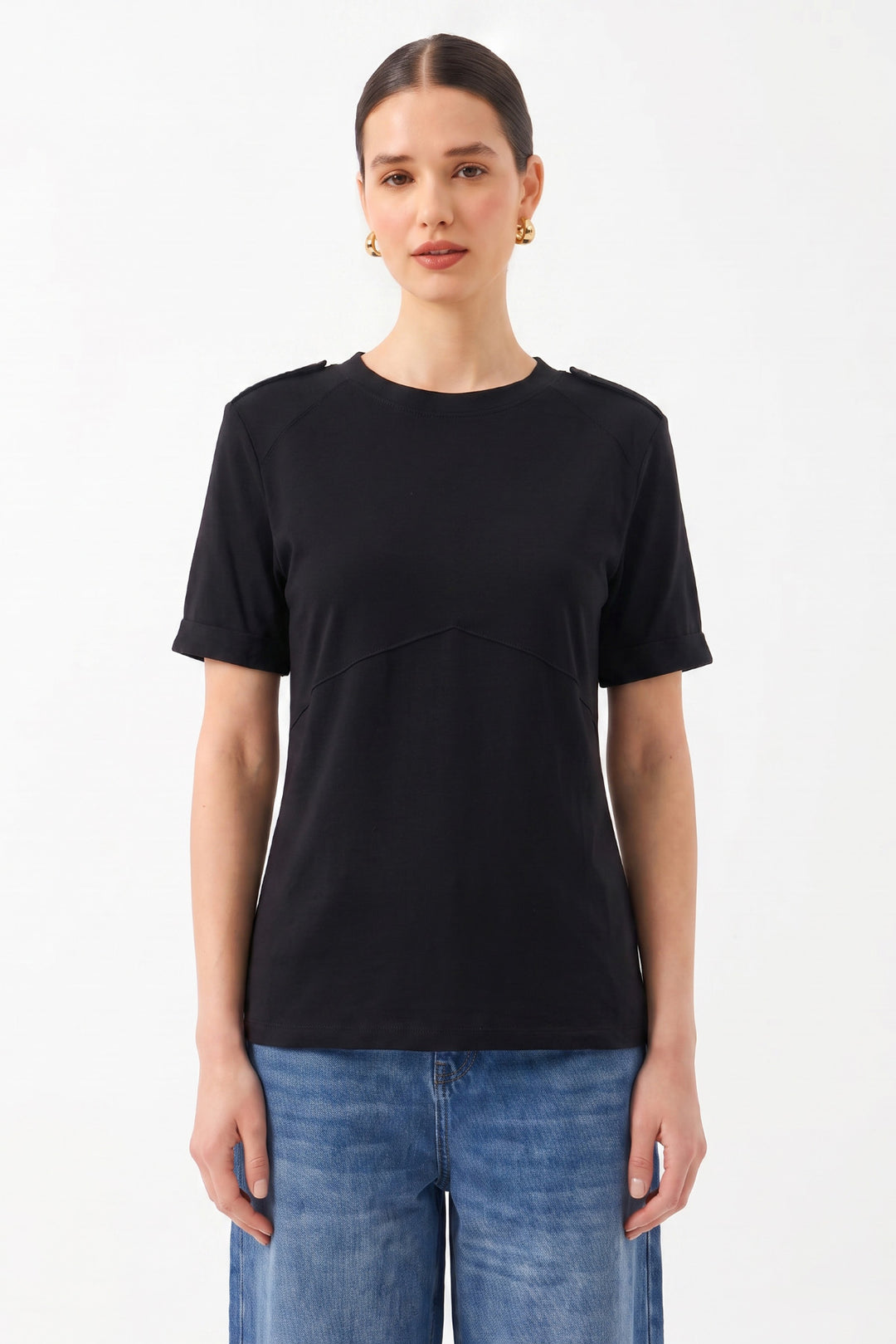 Dar Kesim Yuvarlak Yaka Kısa Kollu T-Shirt - Siyah