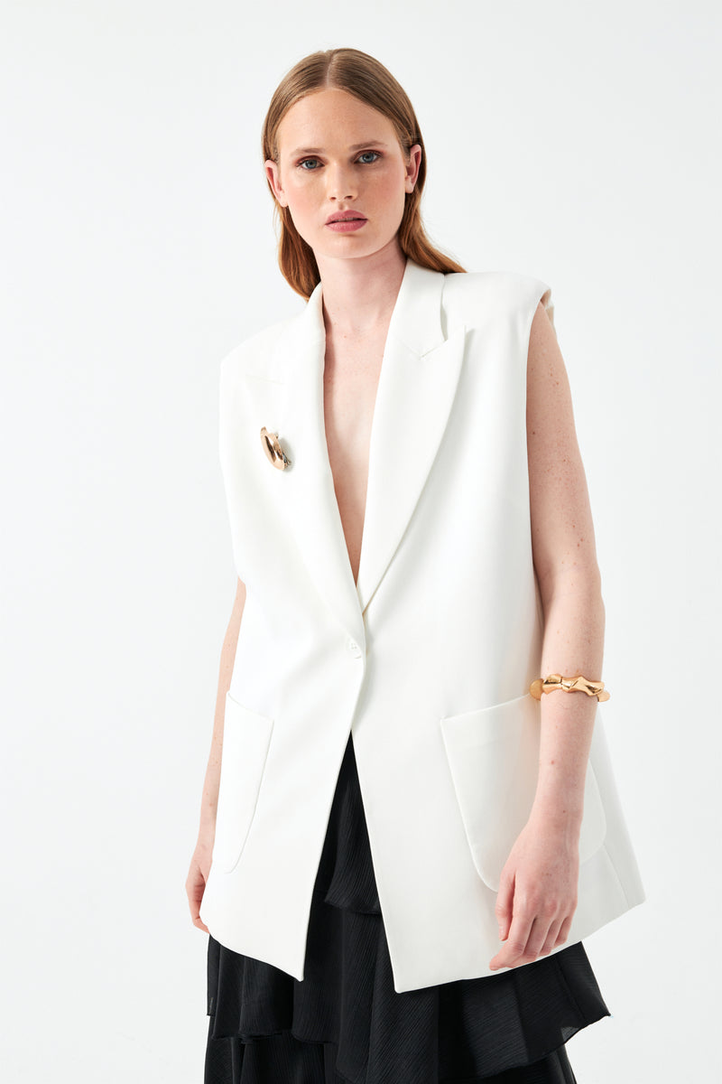 Kolsuz Siyah Blazer Yelek EKRU