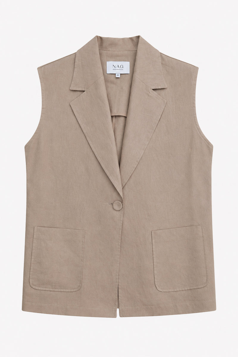 Oversize Ceket Yaka Kolsuz Yelek BEJ