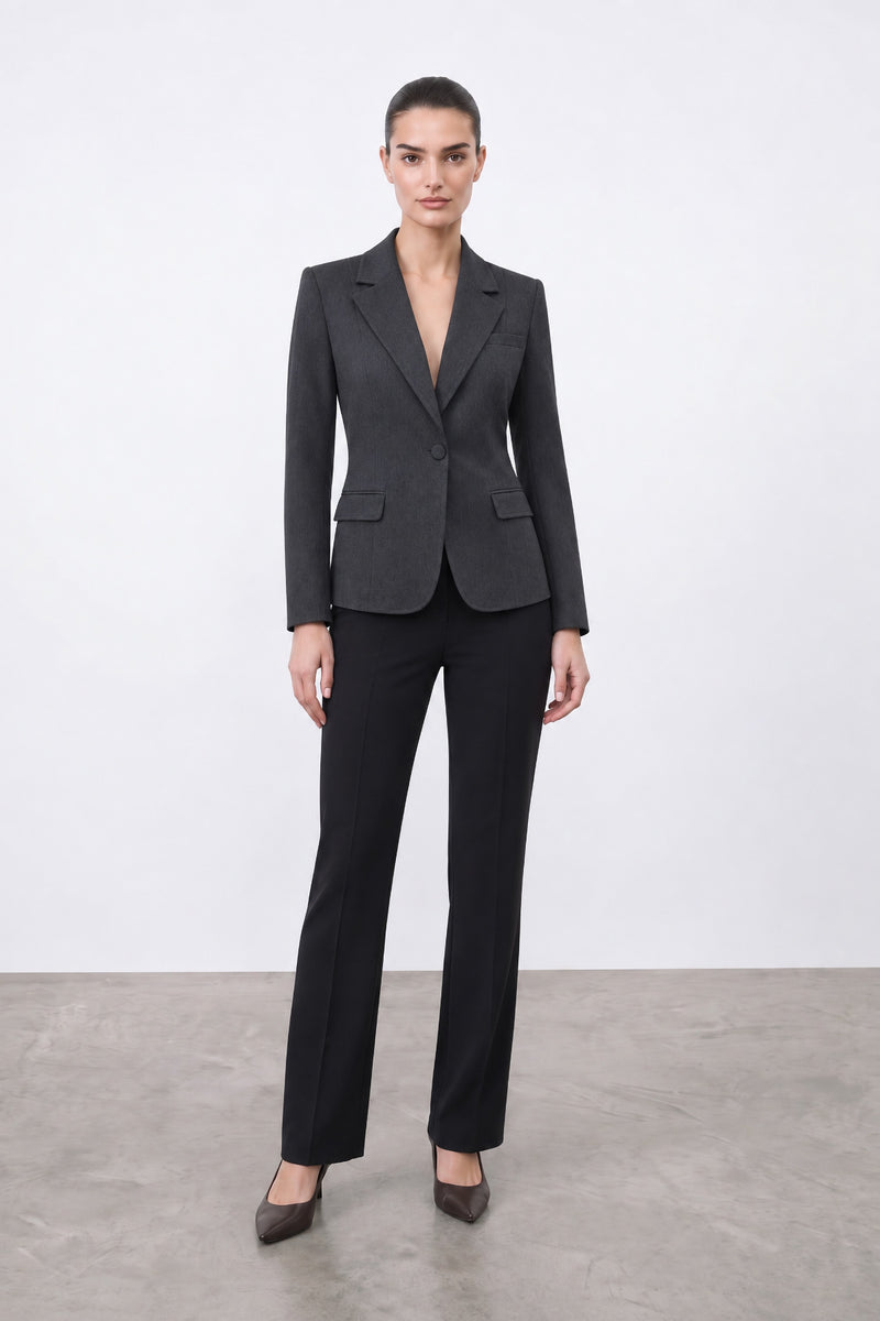 Füme Kırçıllı Tek Düğmeli Blazer Ceket