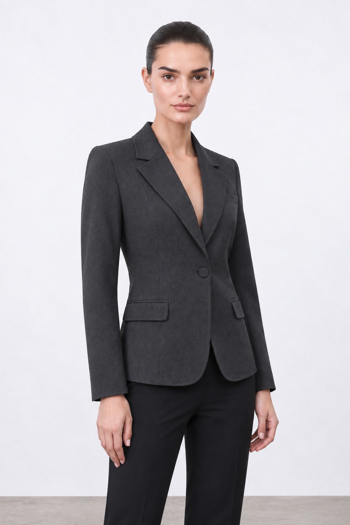 Füme Kırçıllı Tek Düğmeli Blazer Ceket