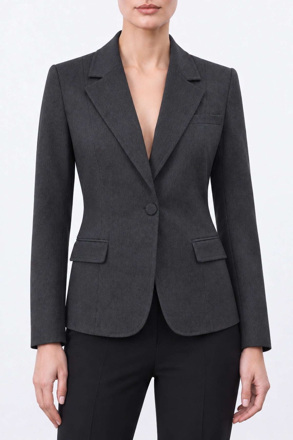 Füme Kırçıllı Tek Düğmeli Blazer Ceket