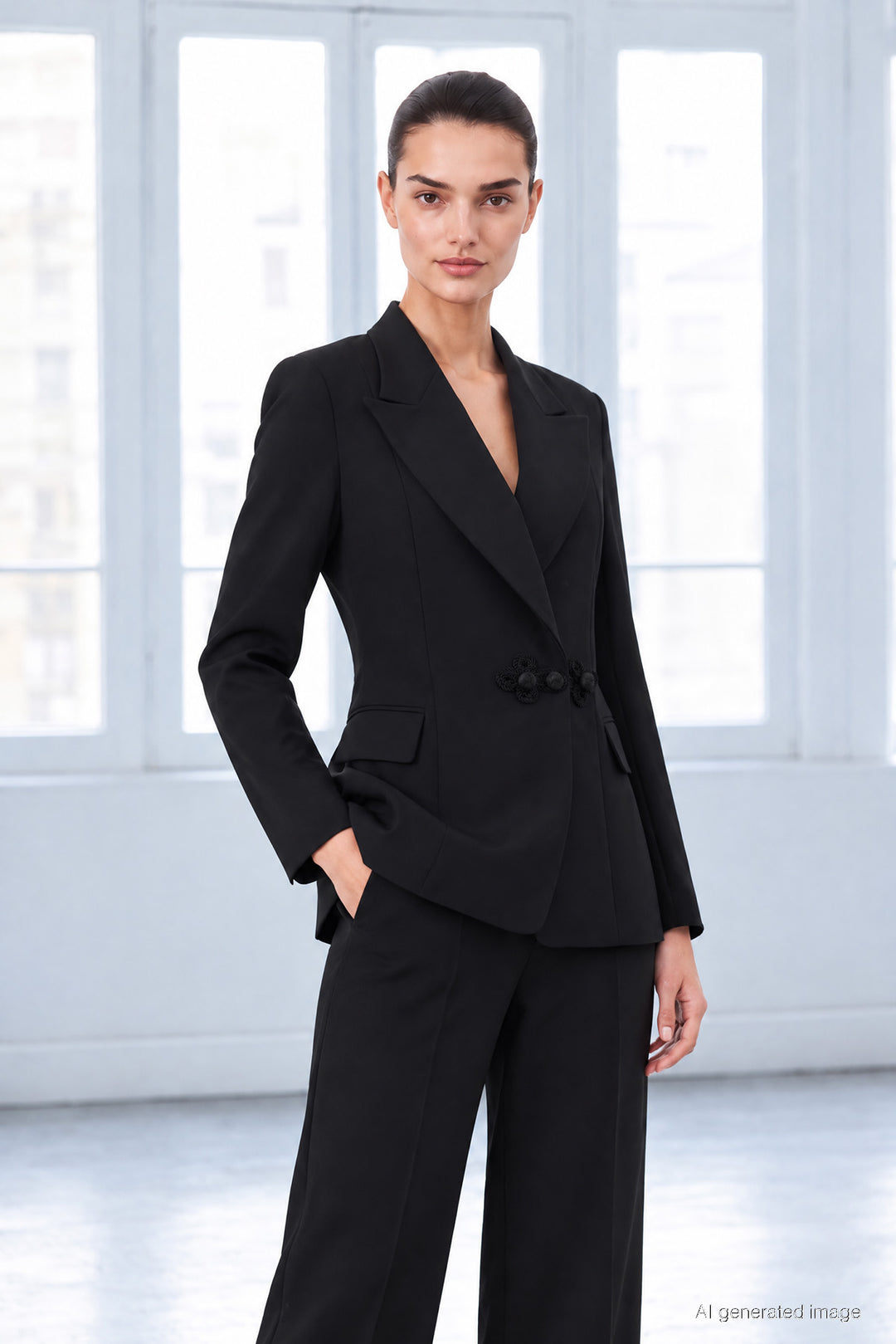Siyah Klips Detaylı Fitted Blazer Ceket