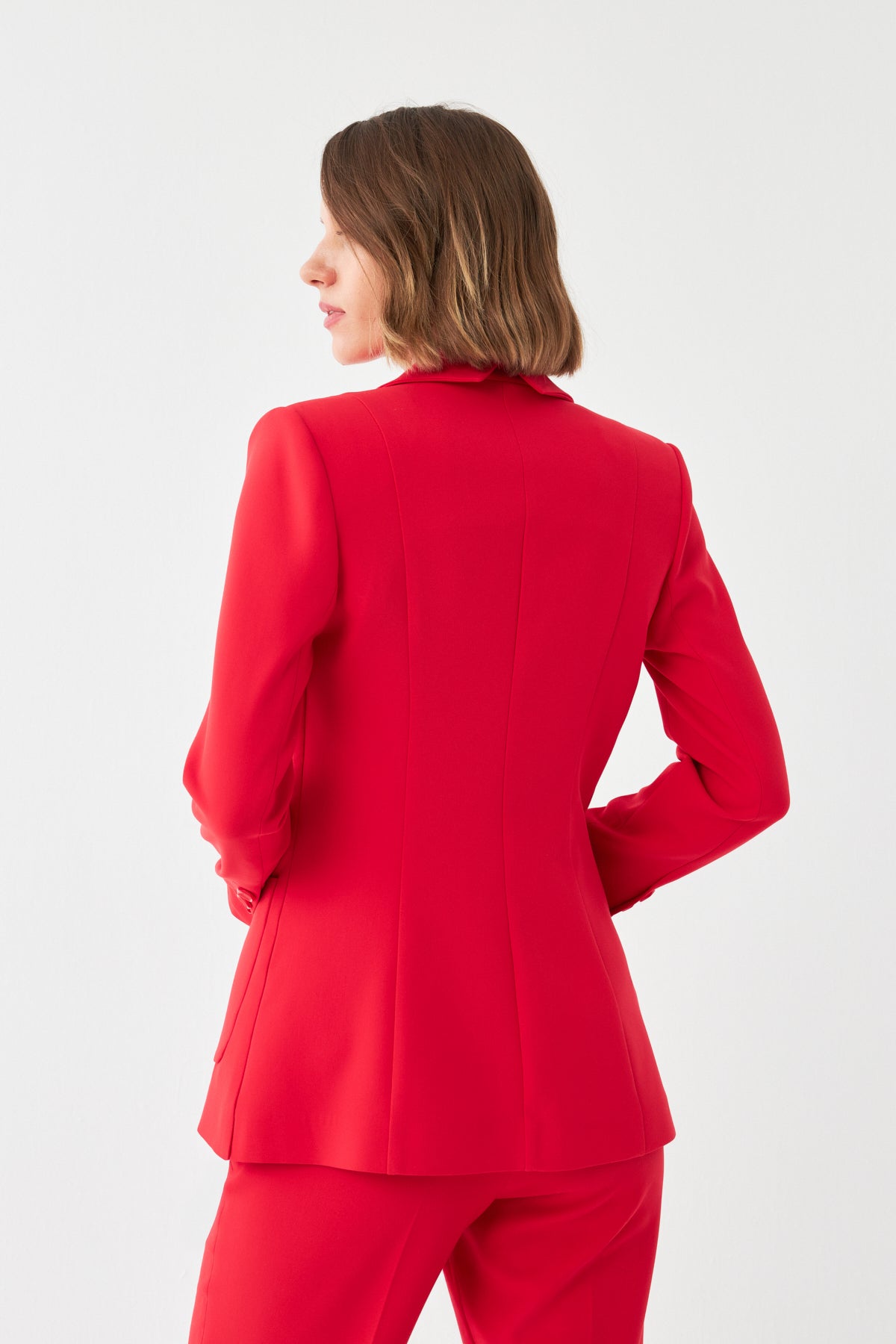 Tek Düğmeli Kırmızı Blazer & Pantolon