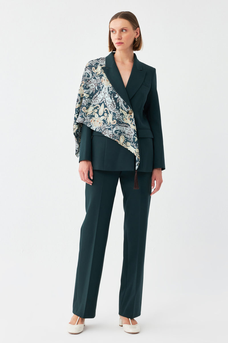 Desen Detaylı Yeşil Blazer Takım