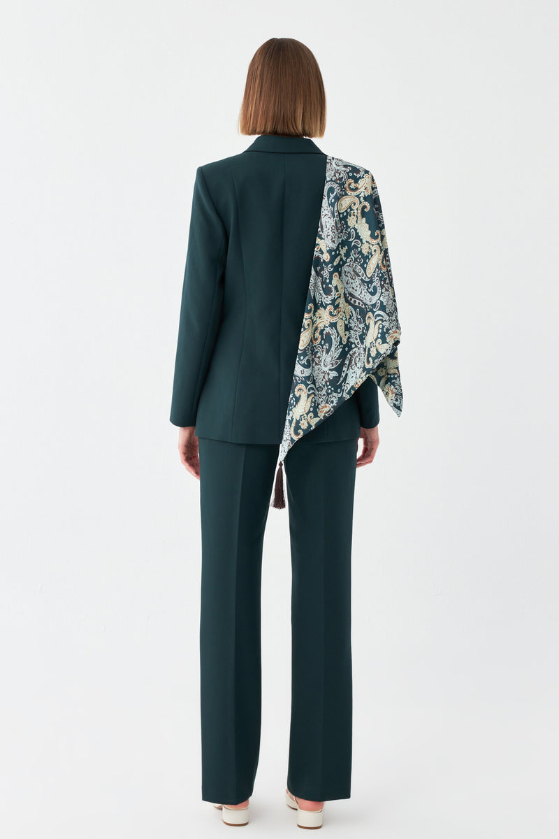 Desen Detaylı Yeşil Blazer Takım