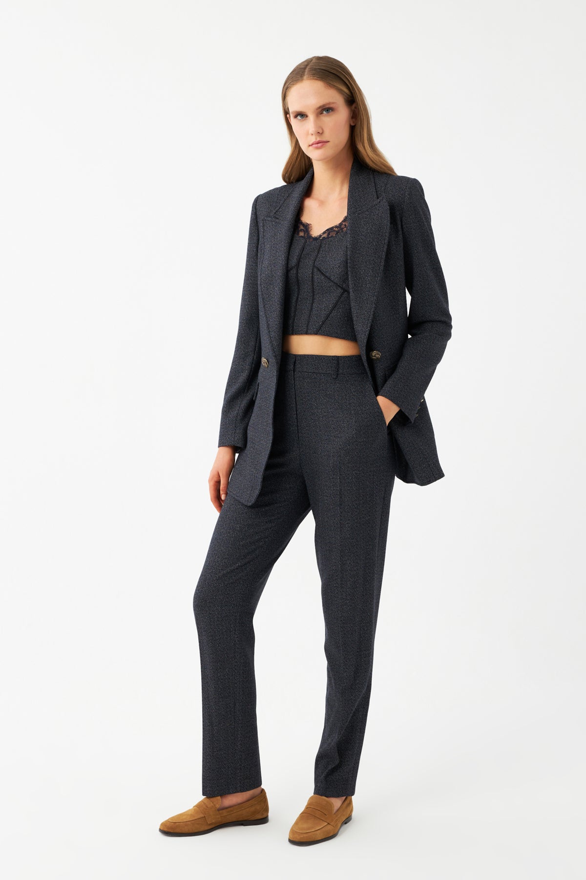 Lacivert Kadın Blazer Ceket – Düz Kesim Şık Takım Ceket