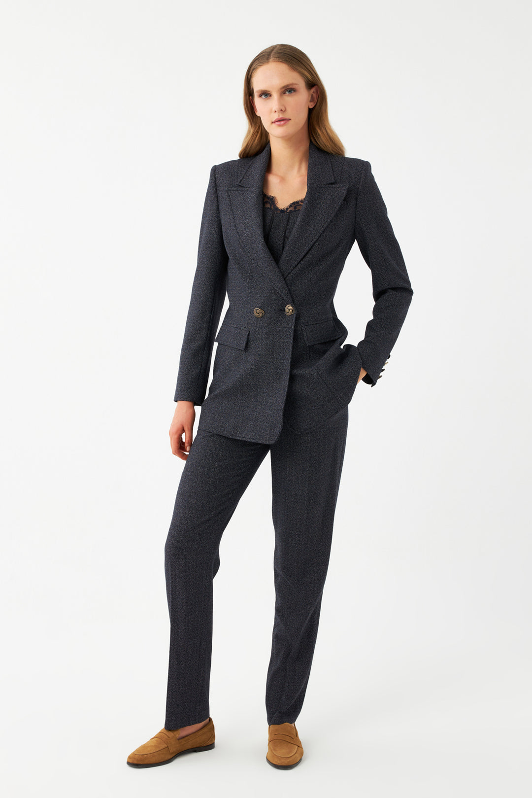 Lacivert Kadın Blazer Ceket – Düz Kesim Şık Takım Ceket