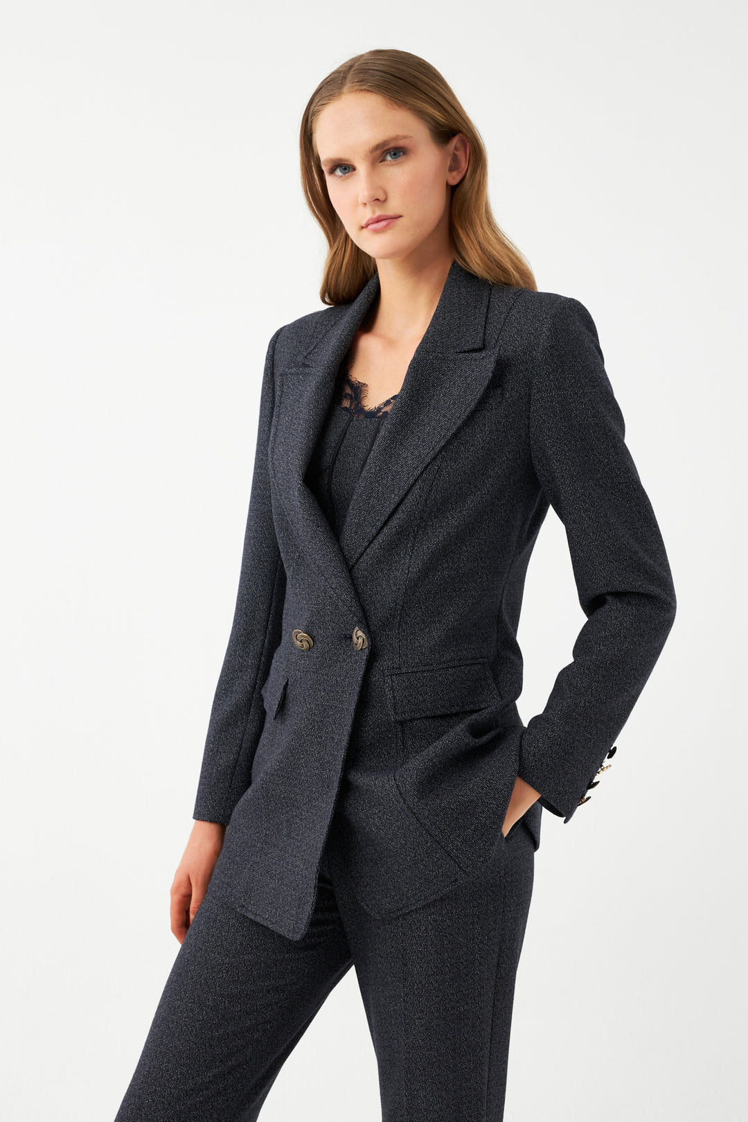 Lacivert Kadın Blazer Ceket – Düz Kesim Şık Takım Ceket