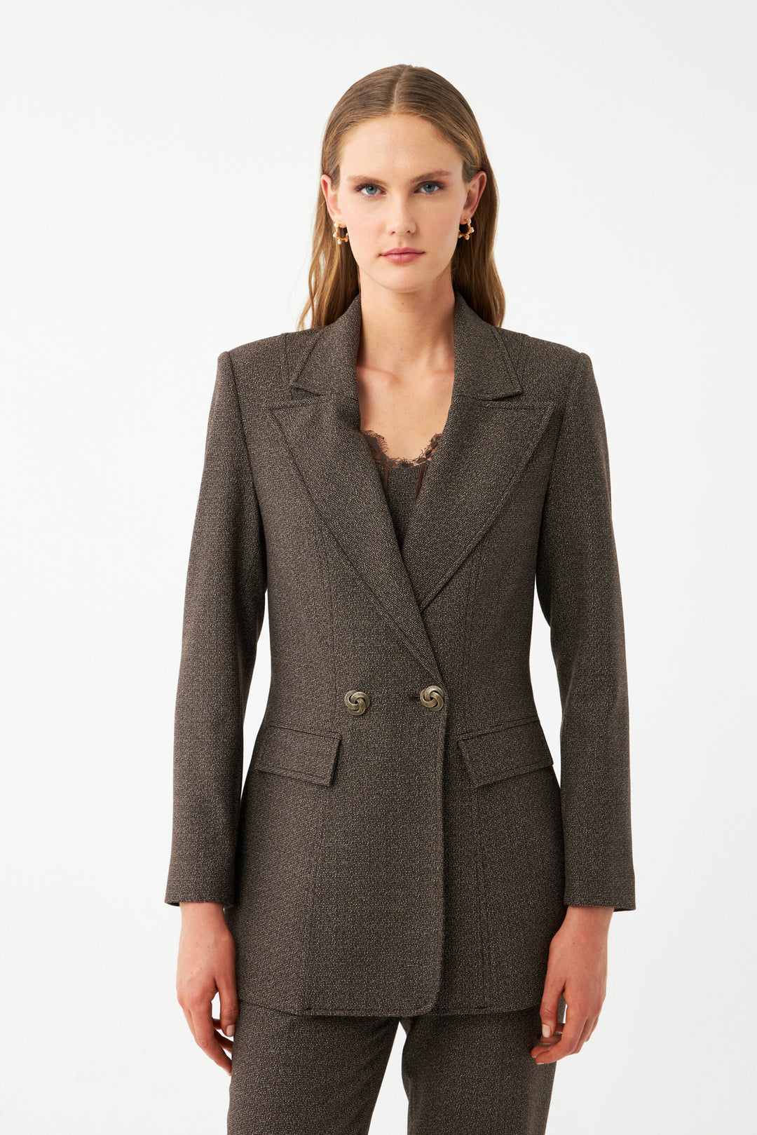Kahverengi Kadın Blazer Ceket – Düz Kesim Şık Takım Ceket