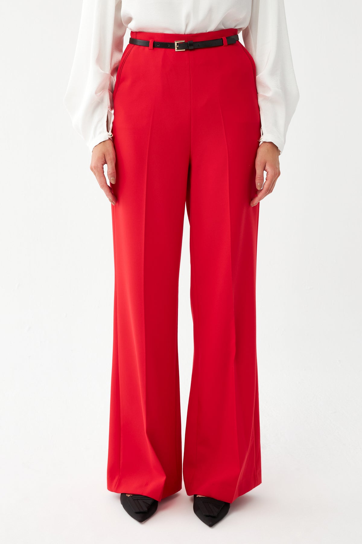 Dikiş Detaylı Kemerli Pantolon