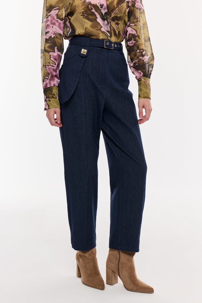 Kemer Detaylı Denim Pantolon