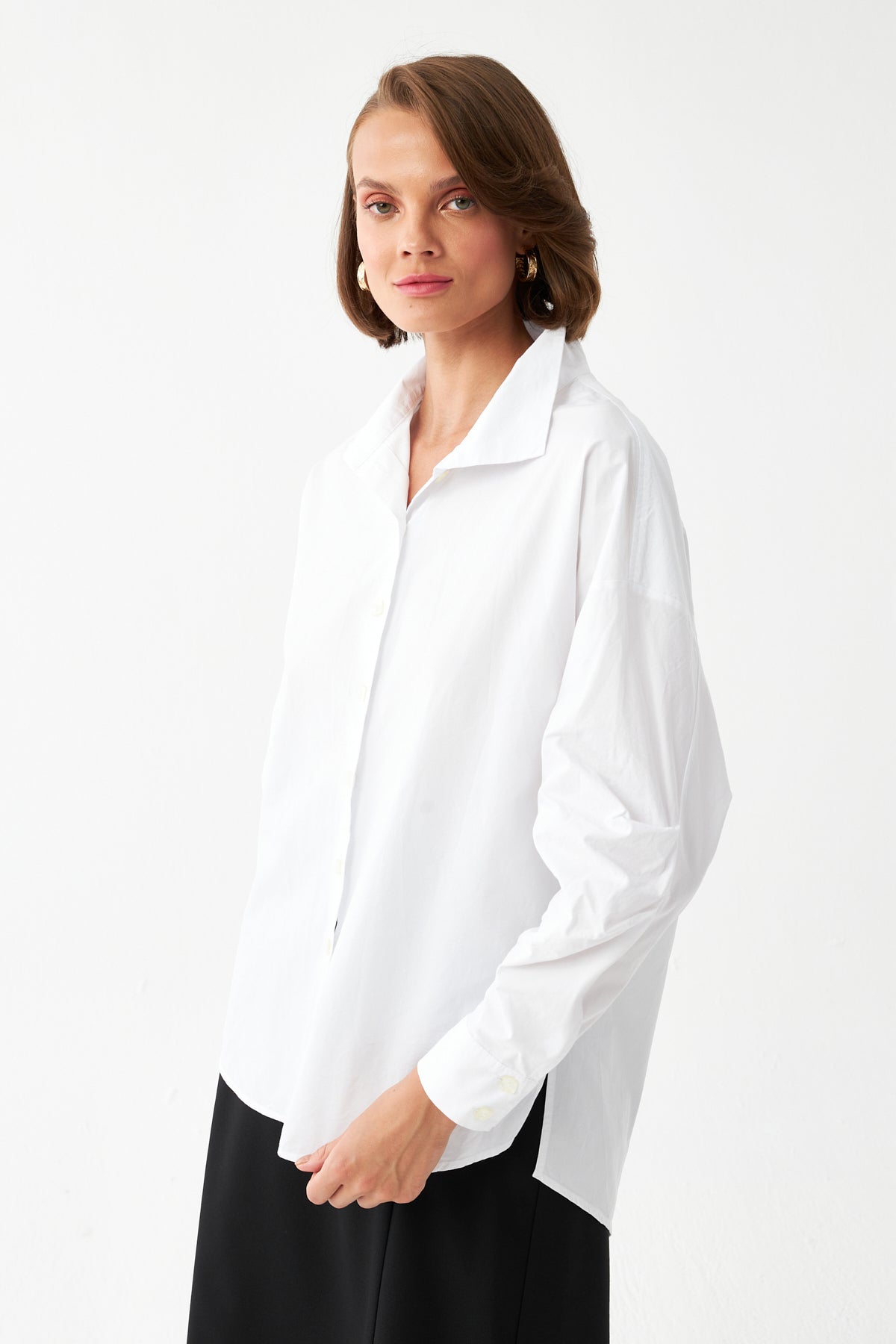 Kadın Ekru Oversize Gömlek