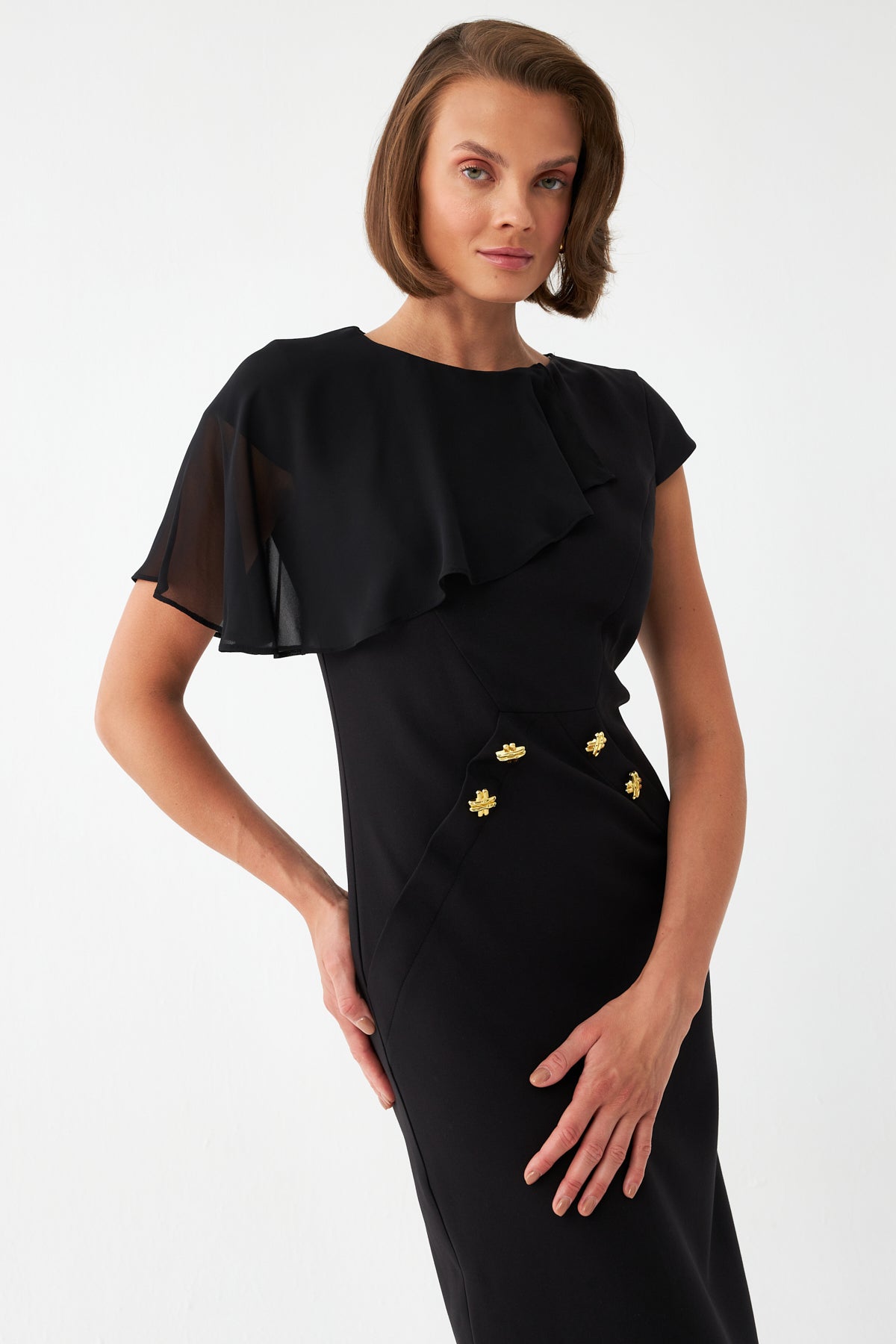 Aksesuar Mixli Midi Elbise SİYAH