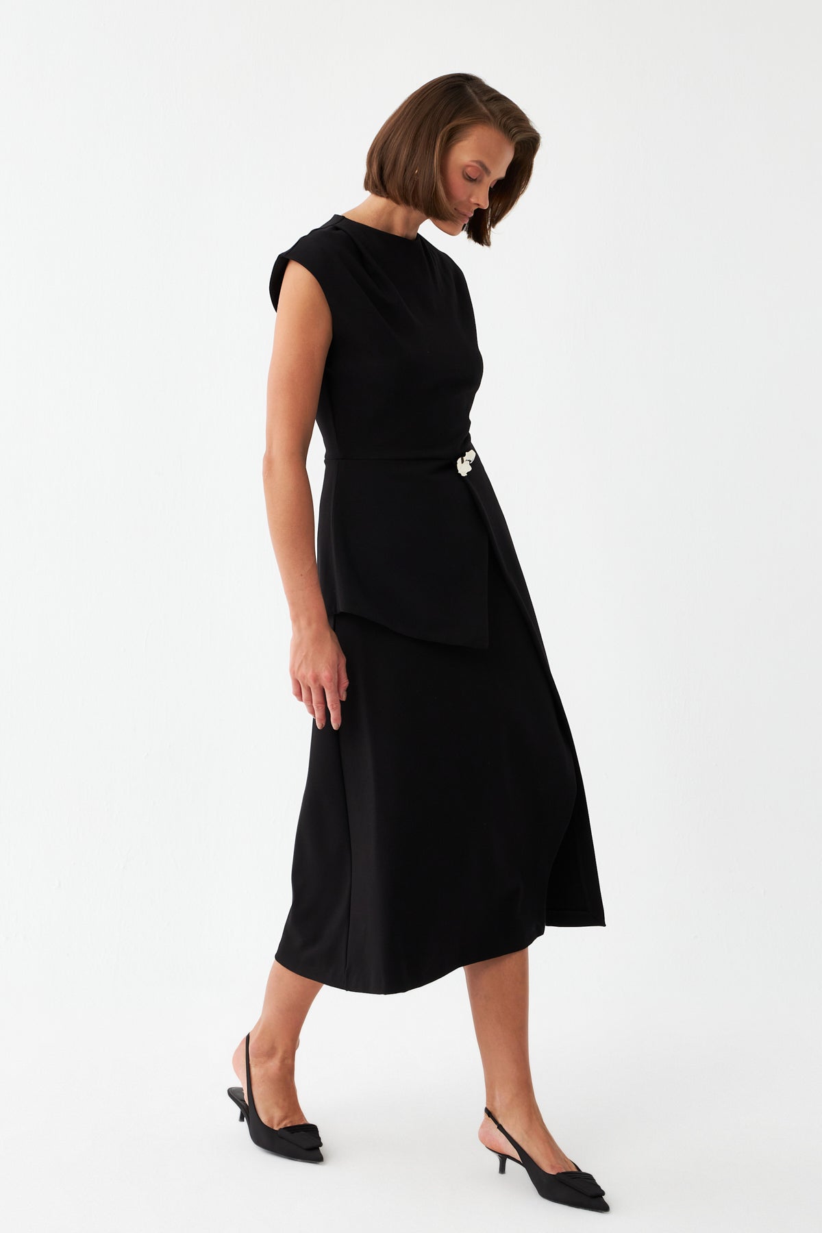 Aksesuar Mixli Midi Elbise SİYAH