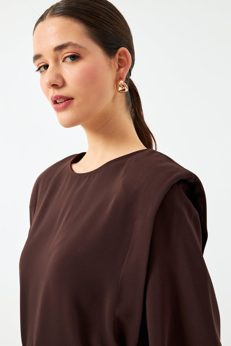 Bağlamalı Mini Elbise- Kahverengi