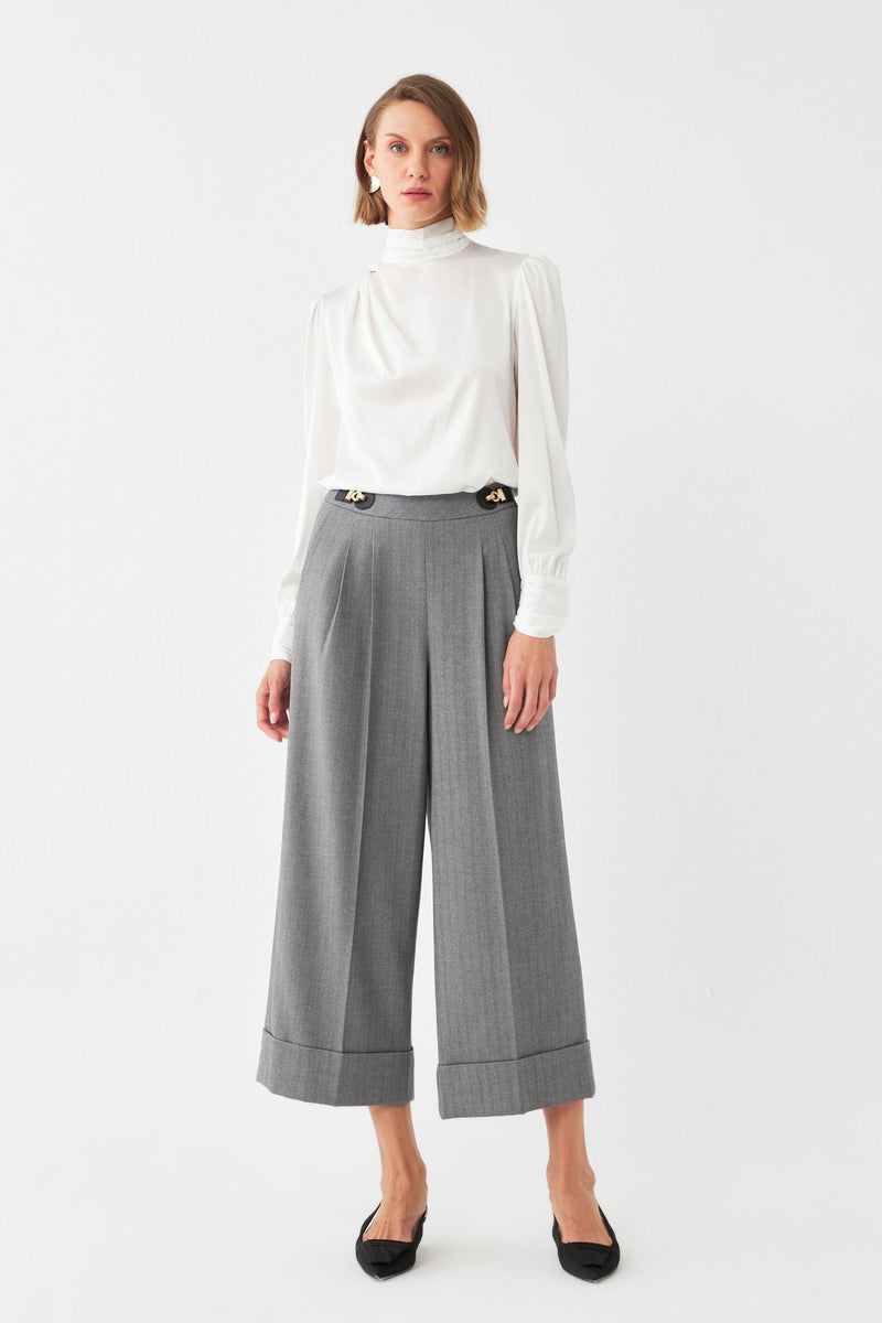 Çizgili Pileli Palazzo Pantolon