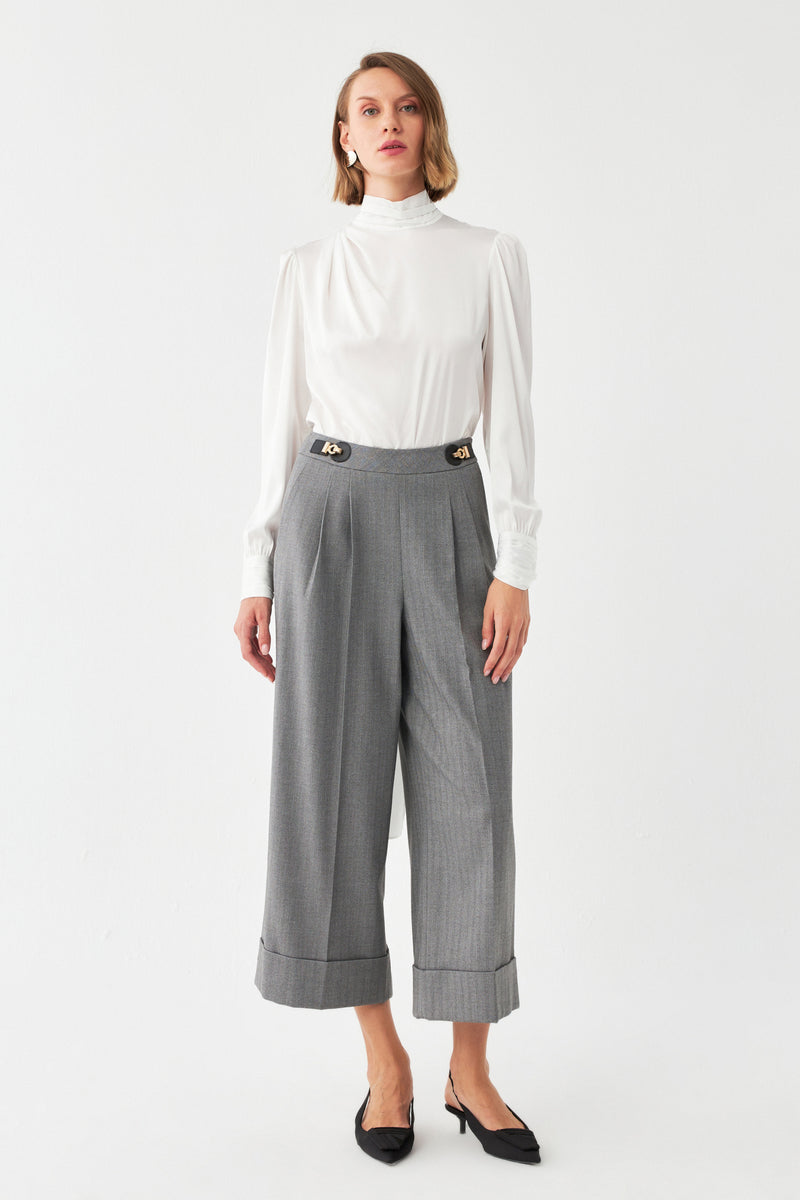 Çizgili Pileli Palazzo Pantolon