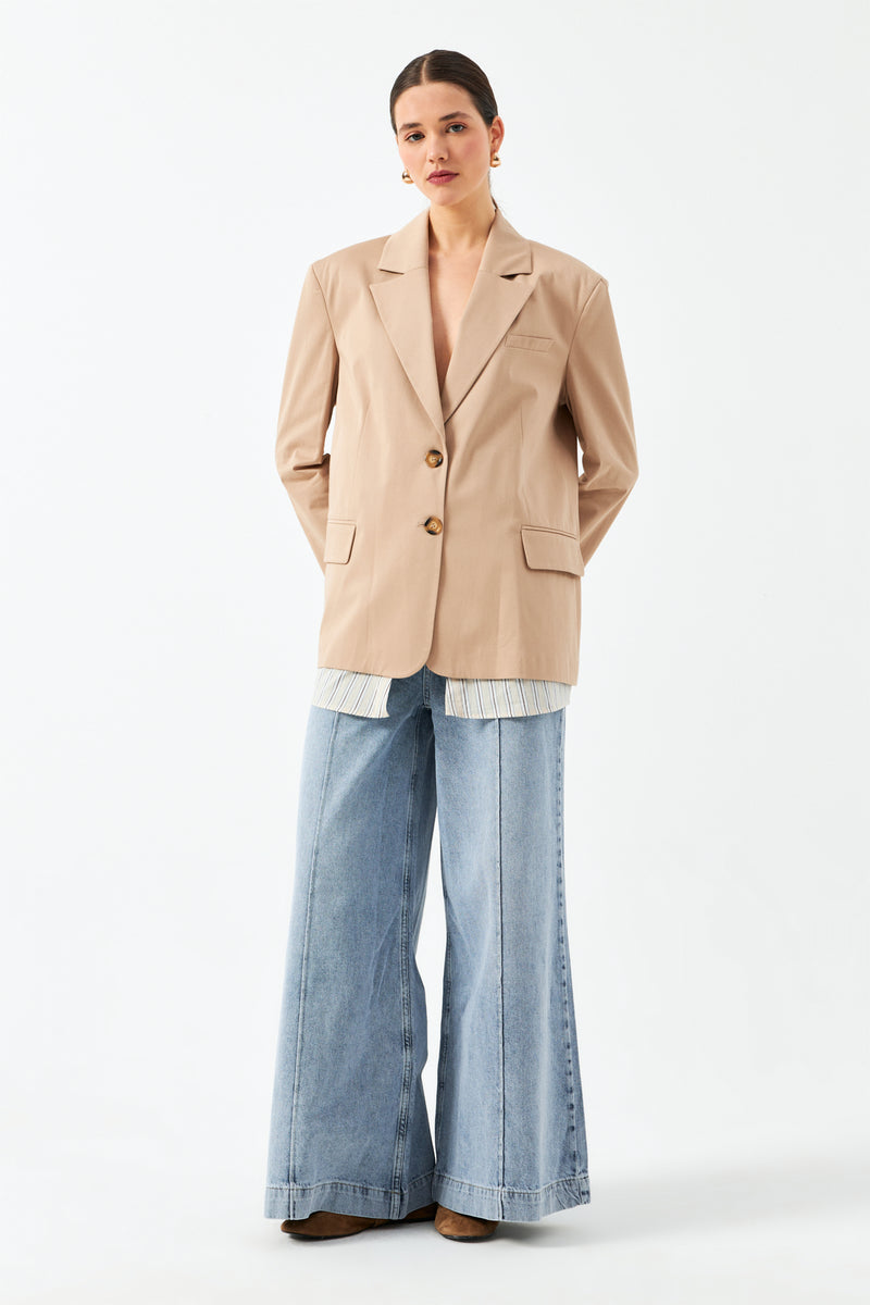 Düğmeli Blazer Ceket - Bej