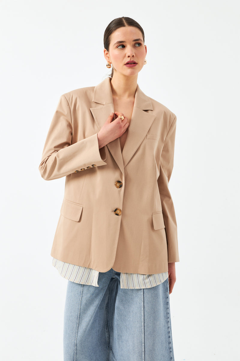 Düğmeli Blazer Ceket - Bej