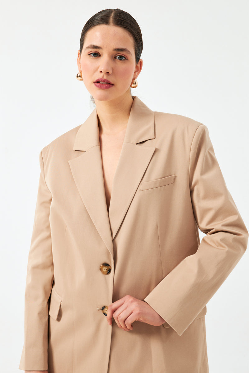 Düğmeli Blazer Ceket - Bej