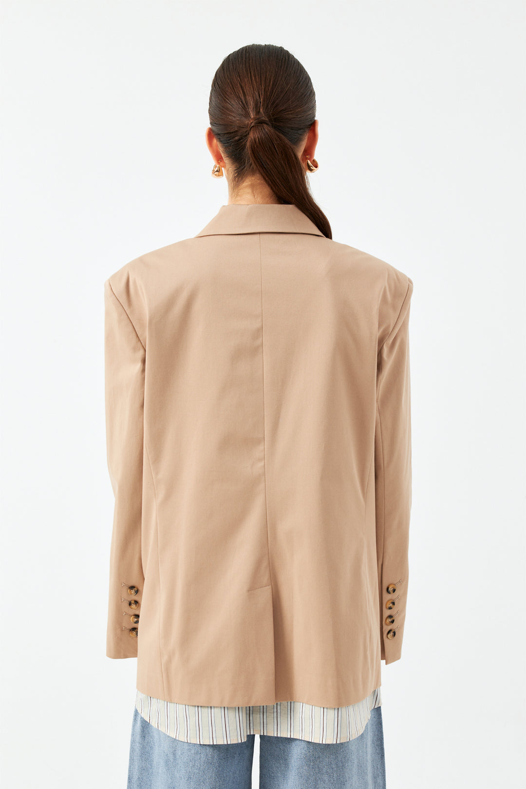 Düğmeli Blazer Ceket - Bej