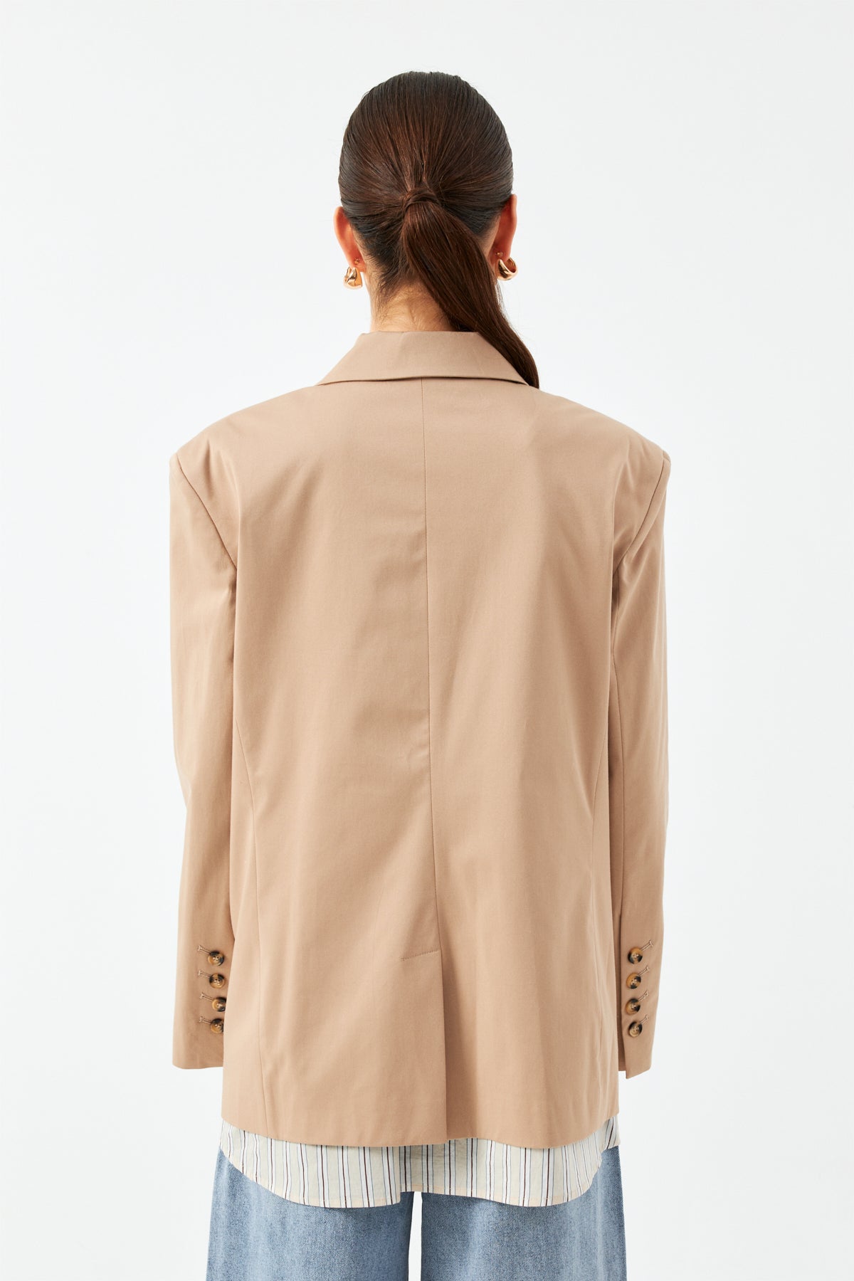 Düğmeli Blazer Ceket - Bej