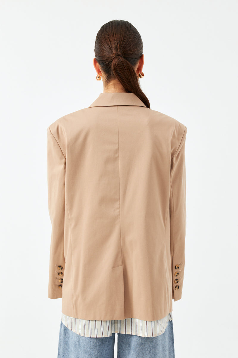 Düğmeli Blazer Ceket - Bej