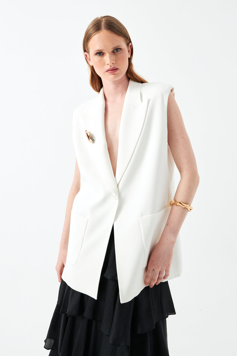 Kolsuz Ekru Blazer Yelek