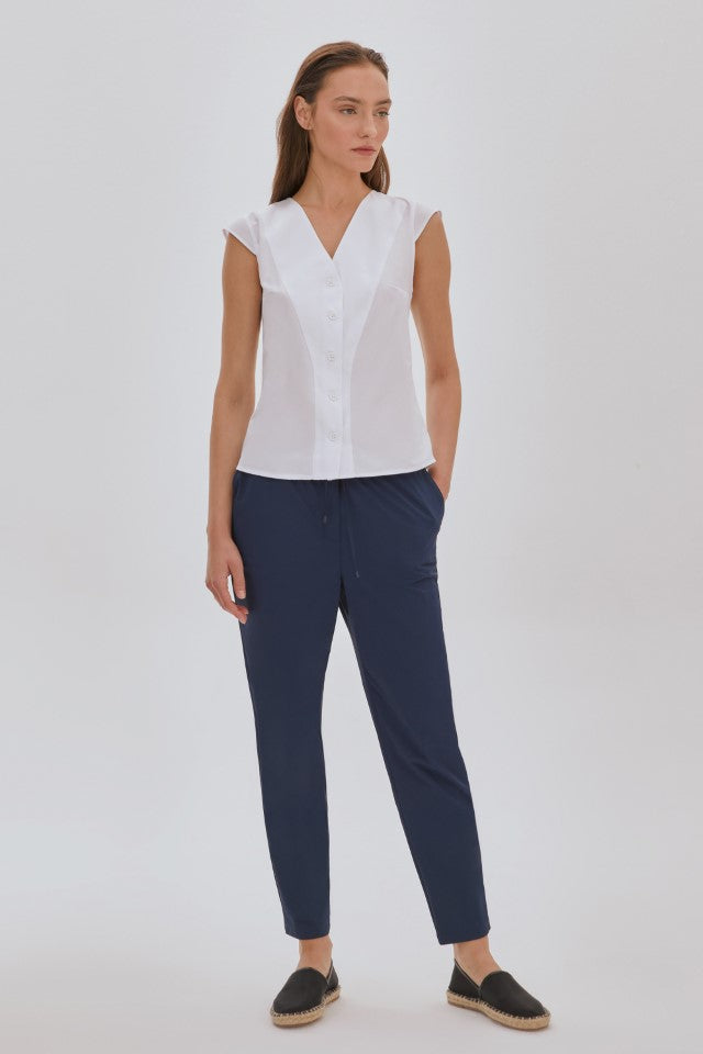 Beli Lastikli Havuç Pantolon Lacivert