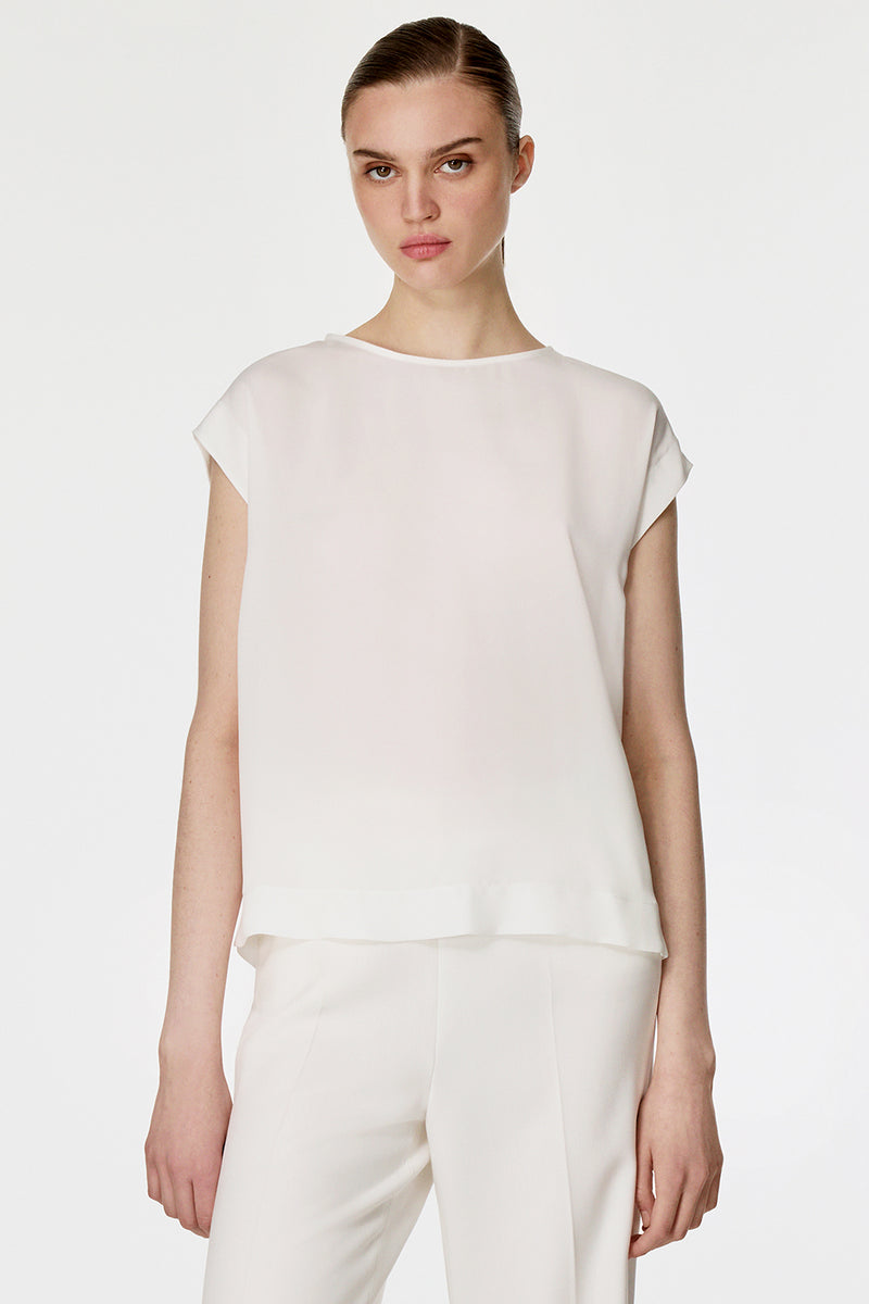 Dökümlü Kumaş Kısa Kollu Bluz EKRU
