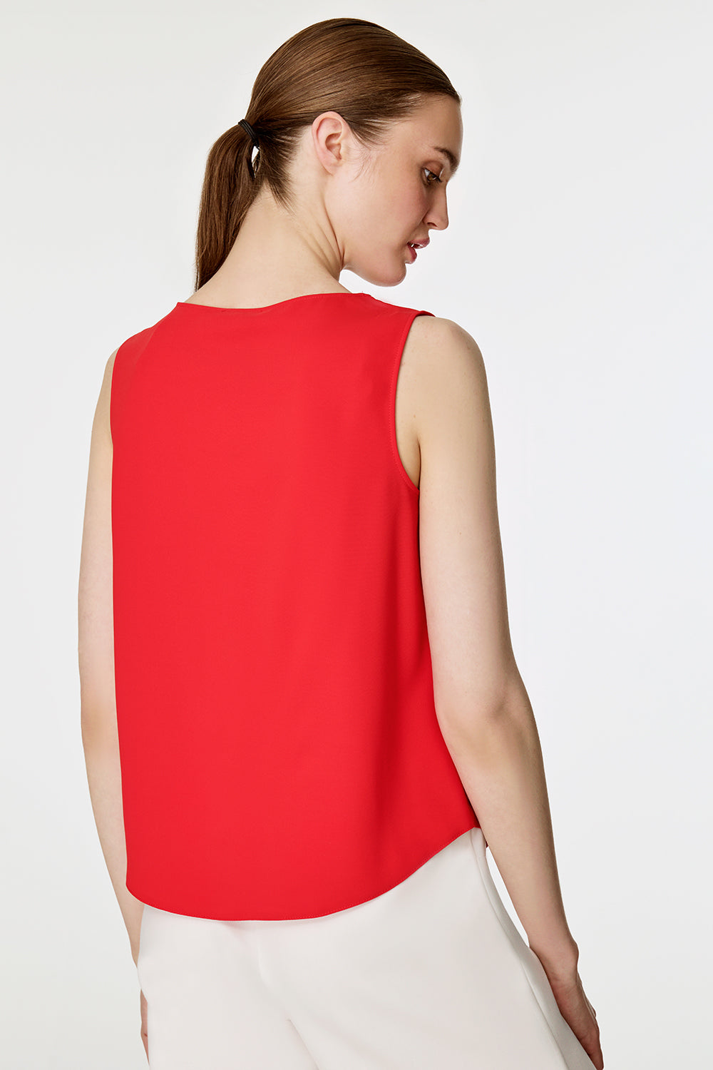 Düğme Detaylı Kolsuz Bluz KIRMIZI