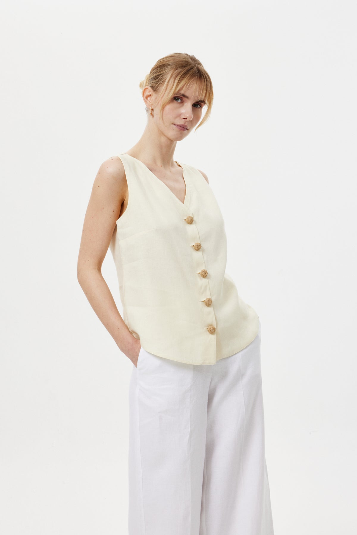 Düğmeli Soft Bluz SARI