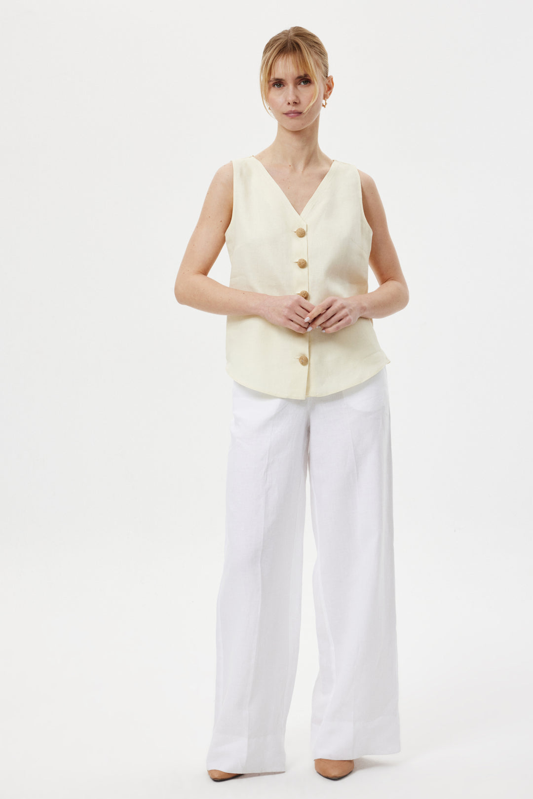Düğmeli Soft Bluz SARI