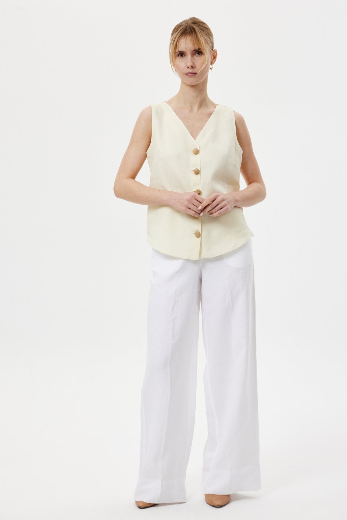Düğmeli Soft Bluz SARI