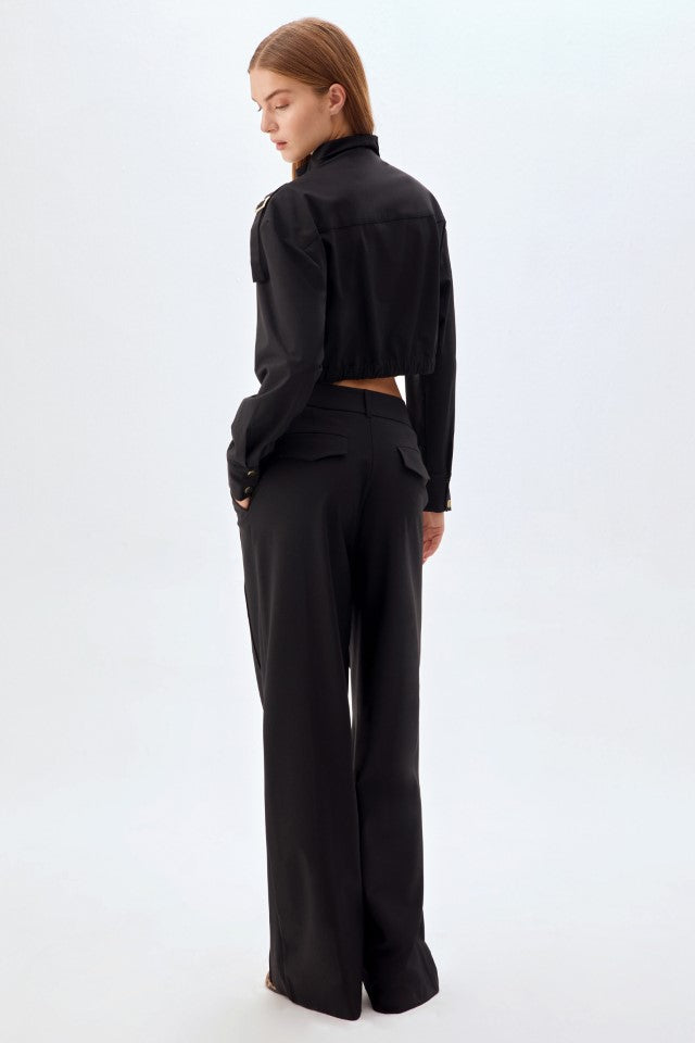 Bomber Ceket, Palazzo Pantolon Takım SİYAH